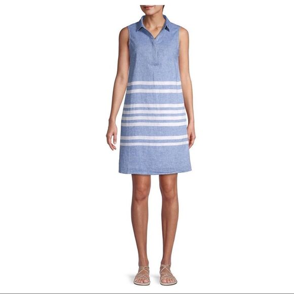 ✨HP✨Jaylene Stripe Sleeveless Linen Shift Dress✨ - Picture 1 of 5